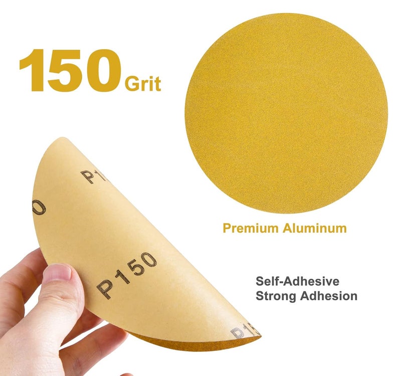 Shawya 100 PCS 6 Inch 150 Grit PSA Sandpaper Roll Round Sanding Discs Aluminum Oxide DA Sandpaper Discs with Adhesive Back Self Stick Sand Paper - Image 2